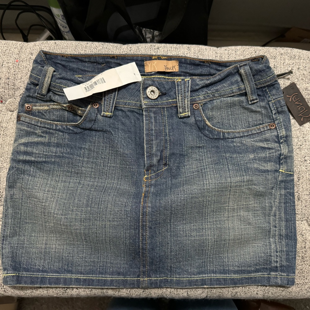 Y2K styled denim skirt